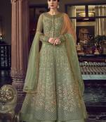 Stylee Lifestyle Green Net Embroidered Dress Material