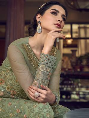 Stylee Lifestyle Green Net Embroidered Dress Material 2