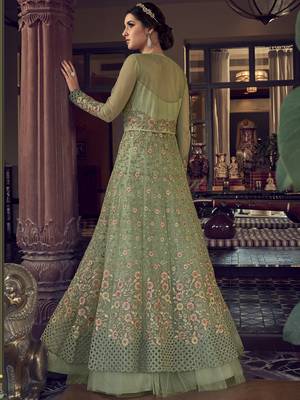 Stylee Lifestyle Green Net Embroidered Dress Material 3