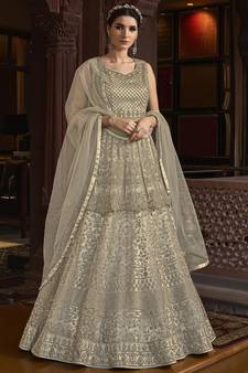 Stylee Lifestyle Cream Net Embroidered Dress Material