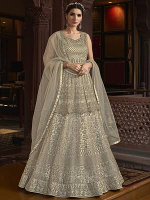 Stylee Lifestyle Cream Net Embroidered Dress Material 1