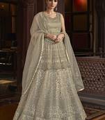 Stylee Lifestyle Cream Net Embroidered Dress Material