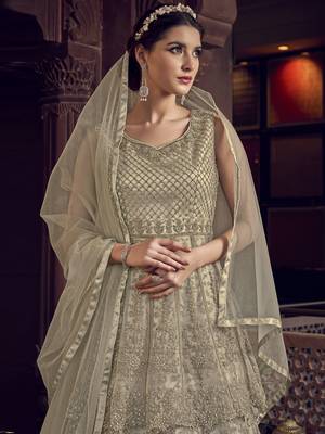 Stylee Lifestyle Cream Net Embroidered Dress Material 2