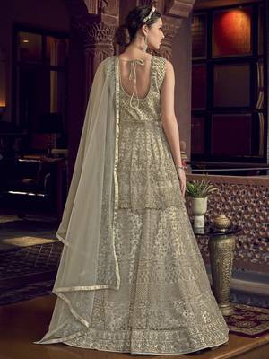 Stylee Lifestyle Cream Net Embroidered Dress Material 3