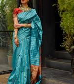 Sky Blue Polly Silk Designer Party Wear Saree