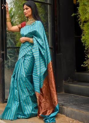 Sky Blue Polly Silk Designer Party Wear Saree 3