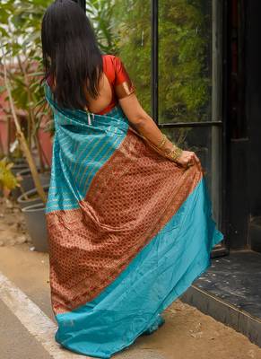 Sky Blue Polly Silk Designer Party Wear Saree 4