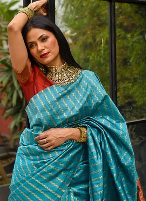 Sky Blue Polly Silk Designer Party Wear Saree 5