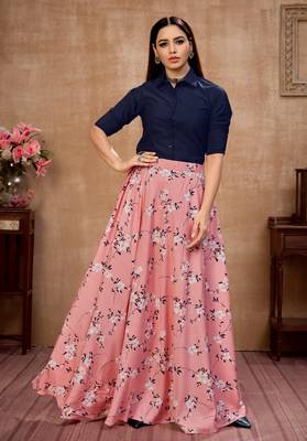 Pink plain silk Semi Stitched bridal lehenga 1
