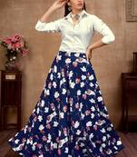 Navy-blue plain silk Semi Stitched bridal lehenga