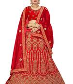 Red embroidered silk semi stitched lehenga
