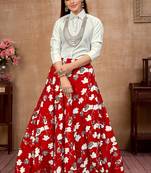 Red plain silk Semi Stitched bridal lehenga
