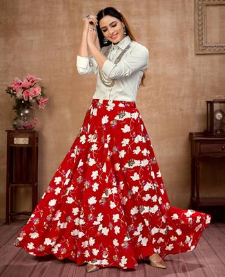 Red plain silk Semi Stitched bridal lehenga 3