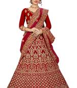 Red embroidered velvet semi stitched lehenga