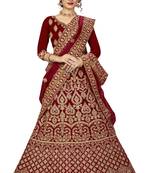 Maroon embroidered velvet semi stitched lehenga