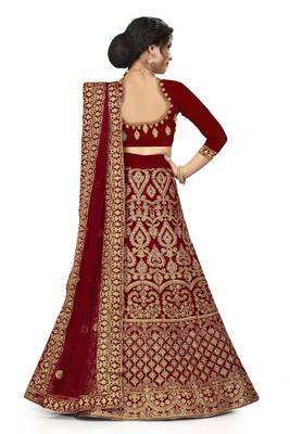 Maroon embroidered velvet semi stitched lehenga 3