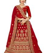 Red embroidered velvet semi stitched lehenga