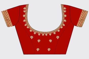 Red embroidered velvet semi stitched lehenga 4