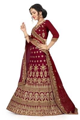 Maroon embroidered velvet semi stitched lehenga 2