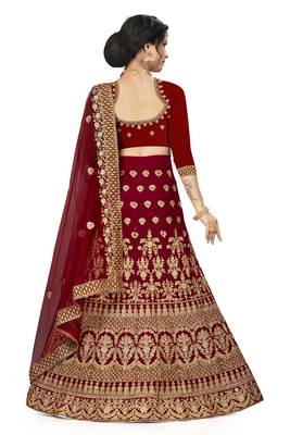 Maroon embroidered velvet semi stitched lehenga 3