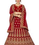 Red embroidered velvet semi stitched lehenga