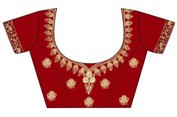 Red embroidered velvet semi stitched lehenga 4