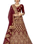 Maroon embroidered velvet semi stitched lehenga