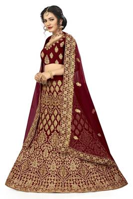 Maroon embroidered velvet semi stitched lehenga 3