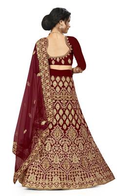 Maroon embroidered velvet semi stitched lehenga 4