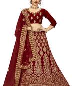 Maroon embroidered velvet semi stitched lehenga