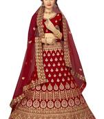 Red embroidered velvet semi stitched lehenga