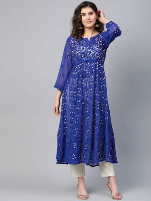 Blue embroidered georgette embroidered-kurtis 1