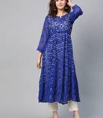 Blue embroidered georgette embroidered-kurtis