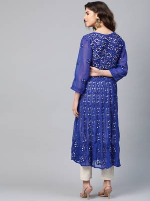 Blue embroidered georgette embroidered-kurtis 2