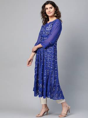 Blue embroidered georgette embroidered-kurtis 3