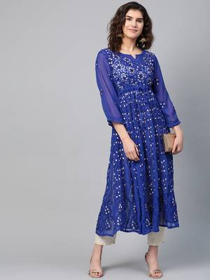 Blue embroidered georgette embroidered-kurtis 5