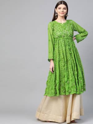 Green embroidered georgette embroidered-kurtis 1