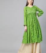 Green embroidered georgette embroidered-kurtis
