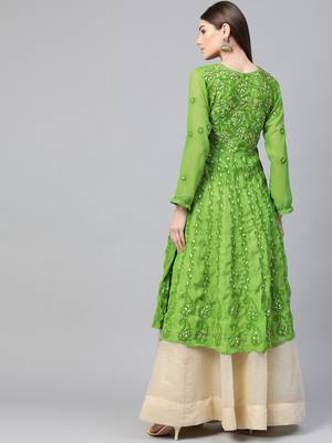 Green embroidered georgette embroidered-kurtis 2