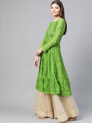 Green embroidered georgette embroidered-kurtis 3
