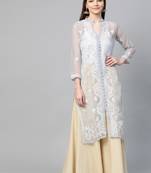 Grey hand woven georgette chikankari-kurtis