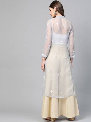 Grey hand woven georgette chikankari-kurtis 2