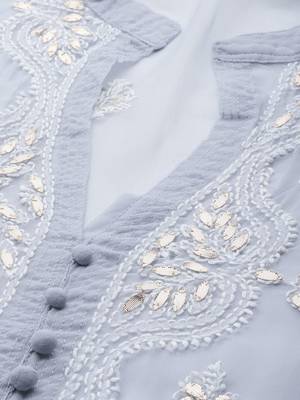 Grey hand woven georgette chikankari-kurtis 4