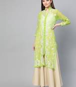 Green hand woven georgette chikankari-kurtis