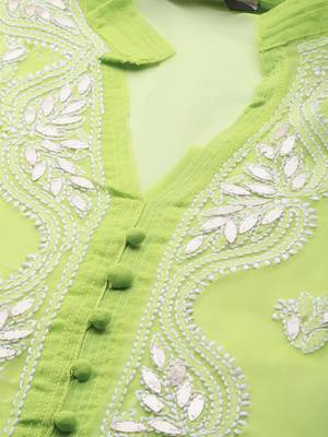 Green hand woven georgette chikankari-kurtis 4