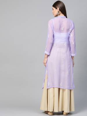 Purple hand woven georgette chikankari-kurtis 2