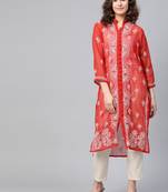 Red hand woven georgette chikankari-kurtis