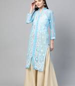 Blue hand woven georgette chikankari-kurtis