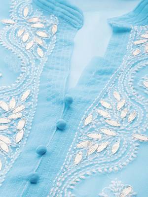 Blue hand woven georgette chikankari-kurtis 4