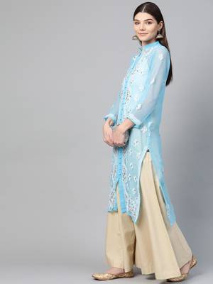 Blue hand woven georgette chikankari-kurtis 5